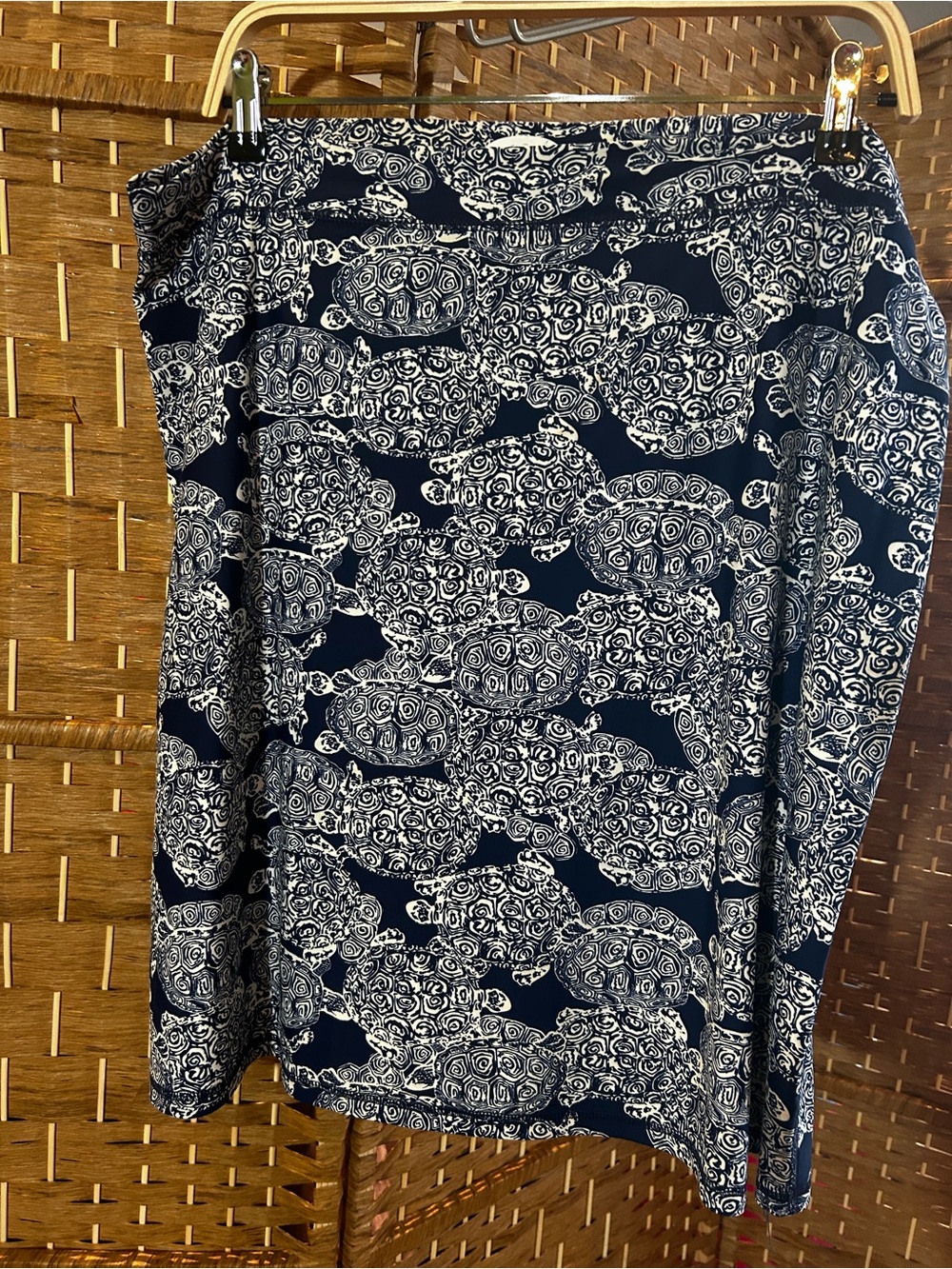 🐢 Sea Turtle Print Stretch Skirt Navy White Coastal Resort XL Made in USA